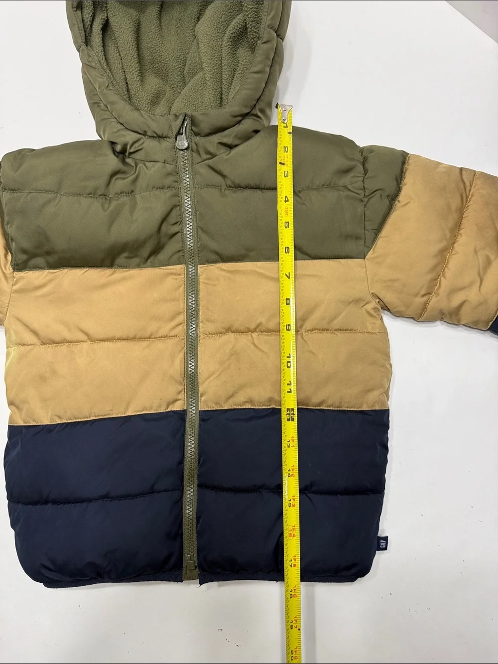 GAP Kids Hooded Colorblock Puffer Jacket - Olive, Tan, Navy